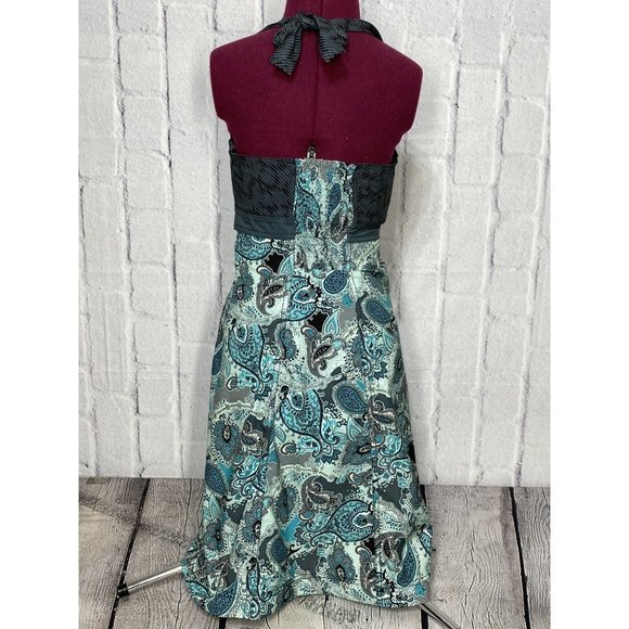 Athleta Women's Pack Everywhere Halter Dress Size 0 Meteor Gray Blue Paisley Zip - Picture 3 of 15